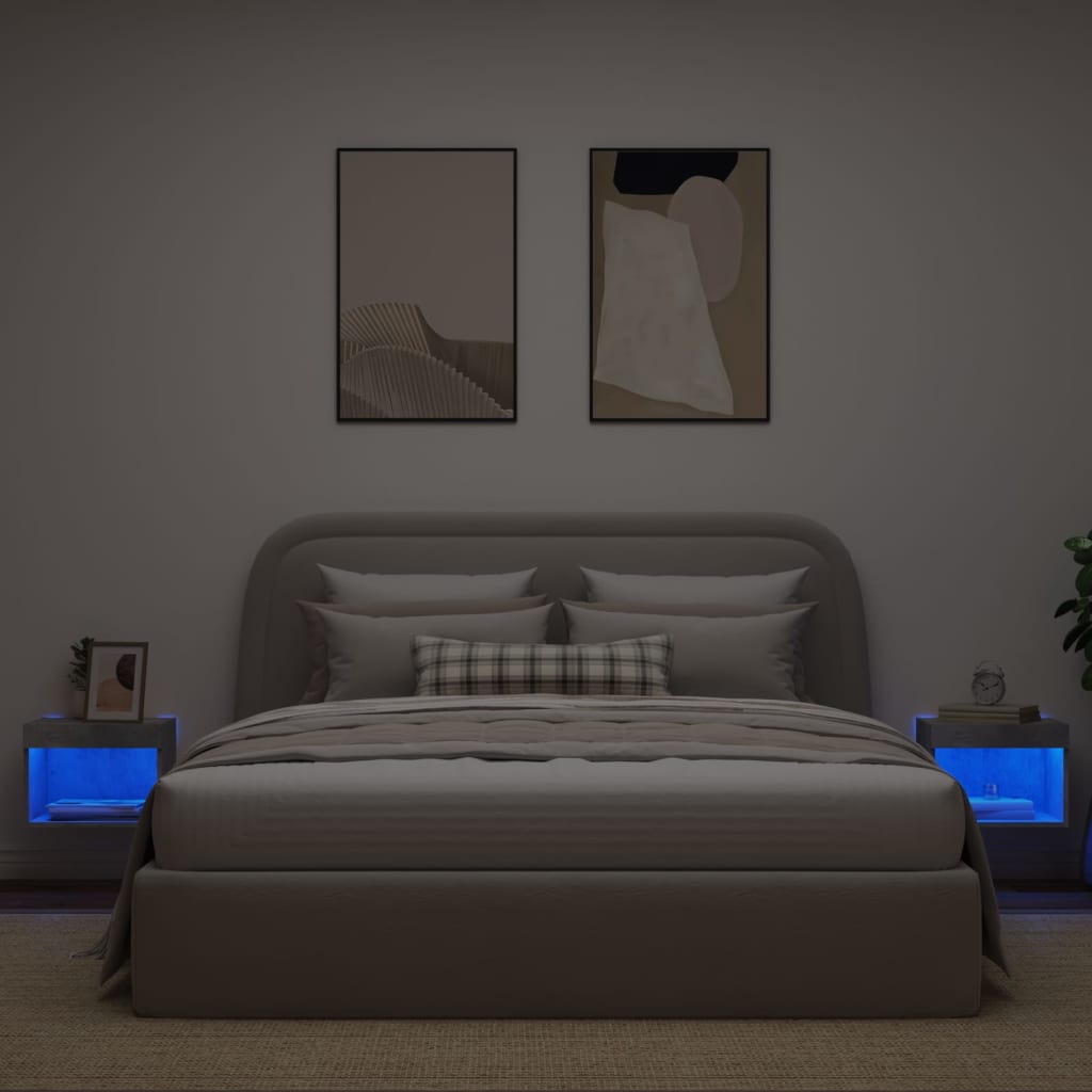 Tables de chevet murales avec lumières LED 2 pcs gris béton - XIOS