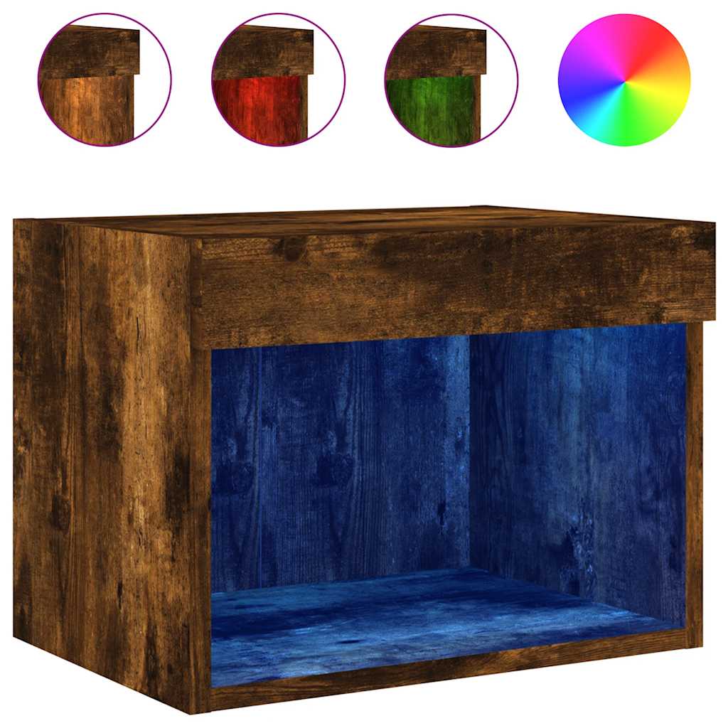 Table de chevet murale avec lumières LED chêne fumé - XIOS