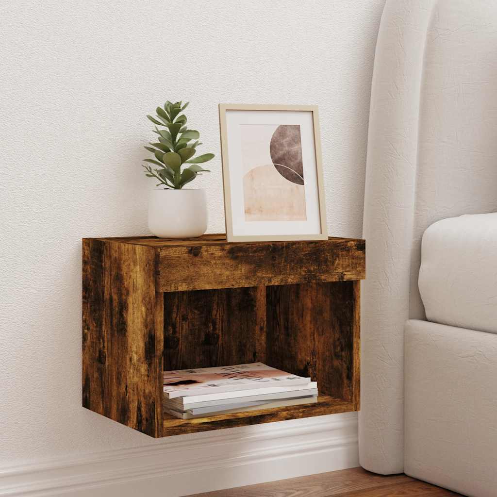 Table de chevet murale avec lumières LED chêne fumé - XIOS