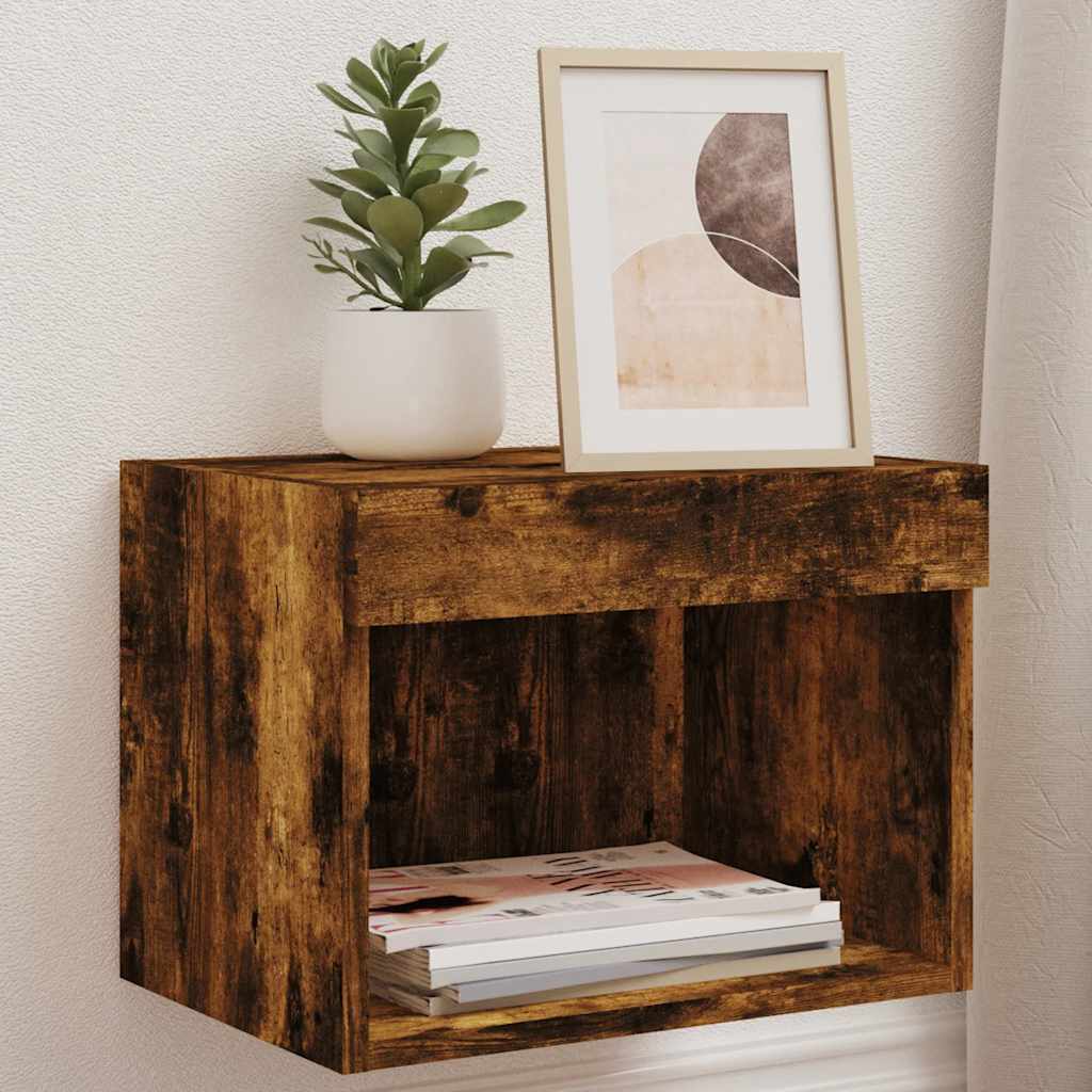 Table de chevet murale avec lumières LED chêne fumé - XIOS