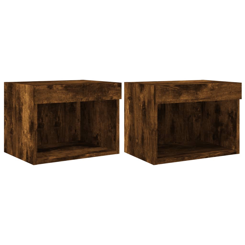 Tables de chevet murales avec lumières LED 2 pcs chêne fumé - XIOS