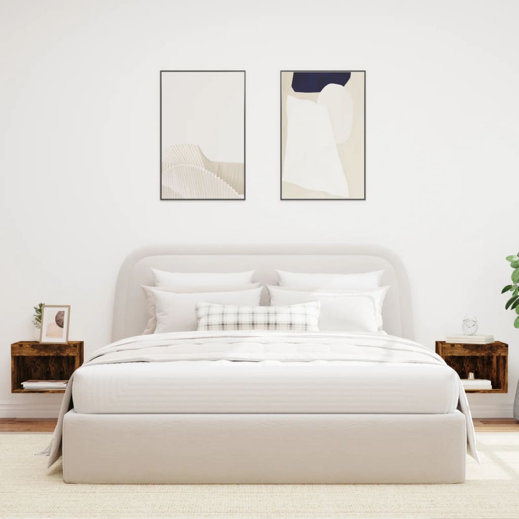 Tables de chevet murales avec lumières LED 2 pcs chêne fumé - XIOS