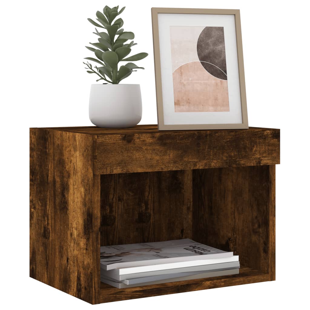 Tables de chevet murales avec lumières LED 2 pcs chêne fumé - XIOS