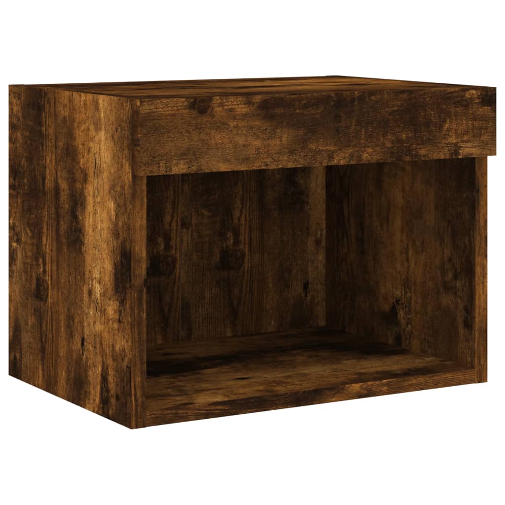 Tables de chevet murales avec lumières LED 2 pcs chêne fumé - XIOS