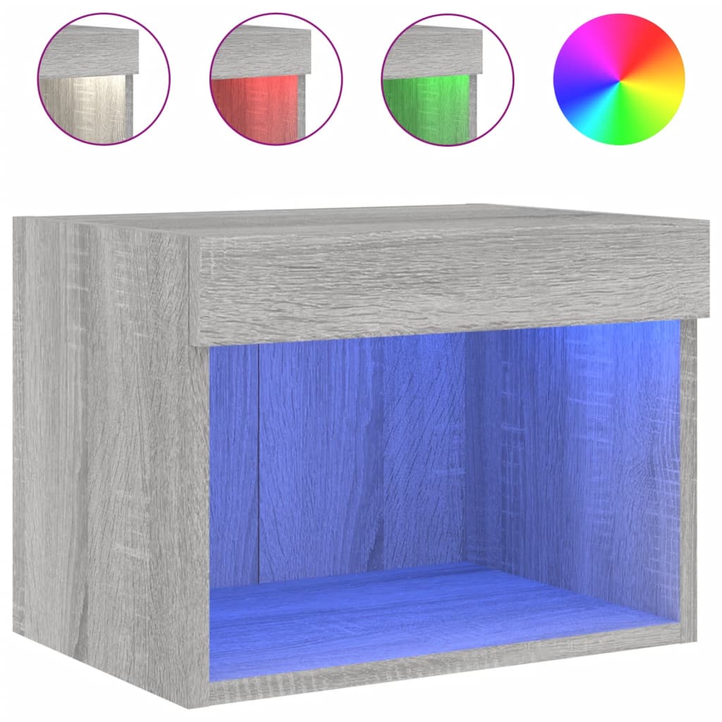 Table de chevet murale avec lumières LED sonoma gris - XIOS