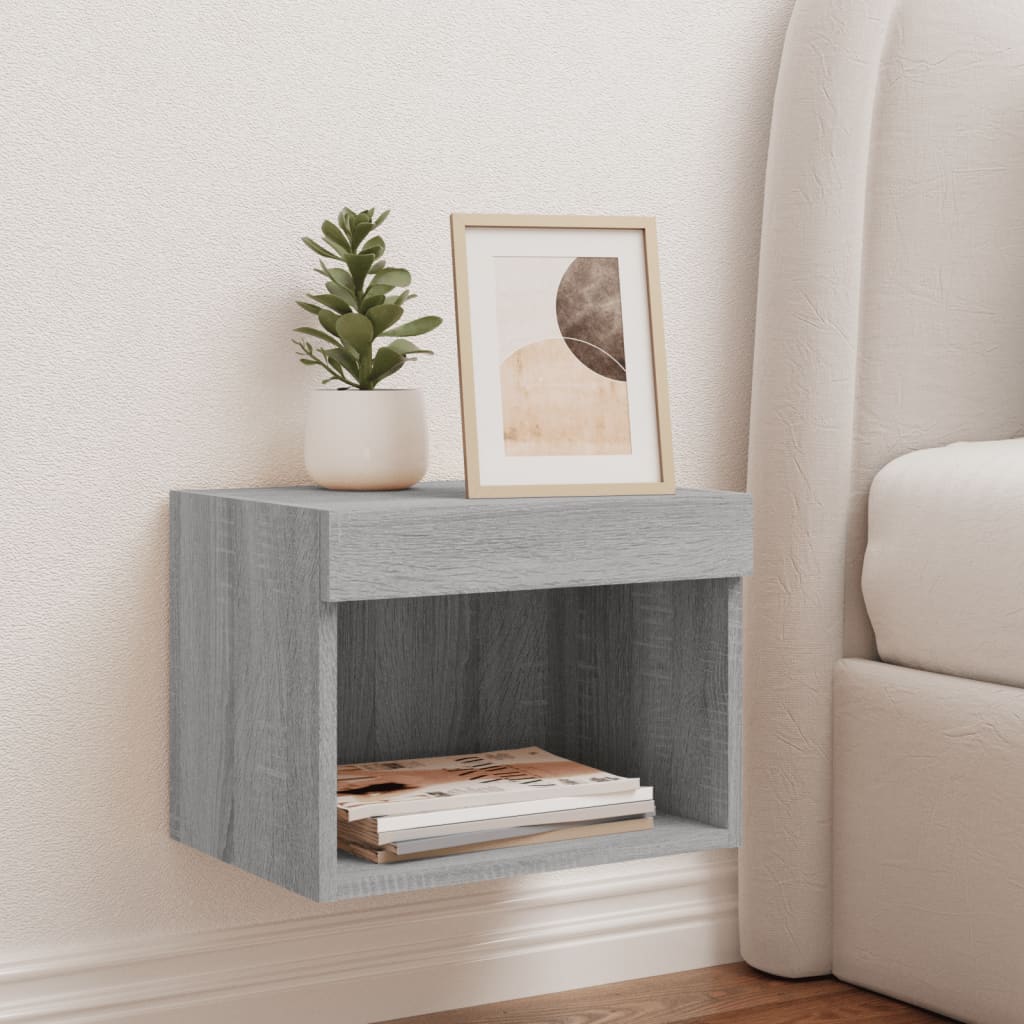 Table de chevet murale avec lumières LED sonoma gris - XIOS