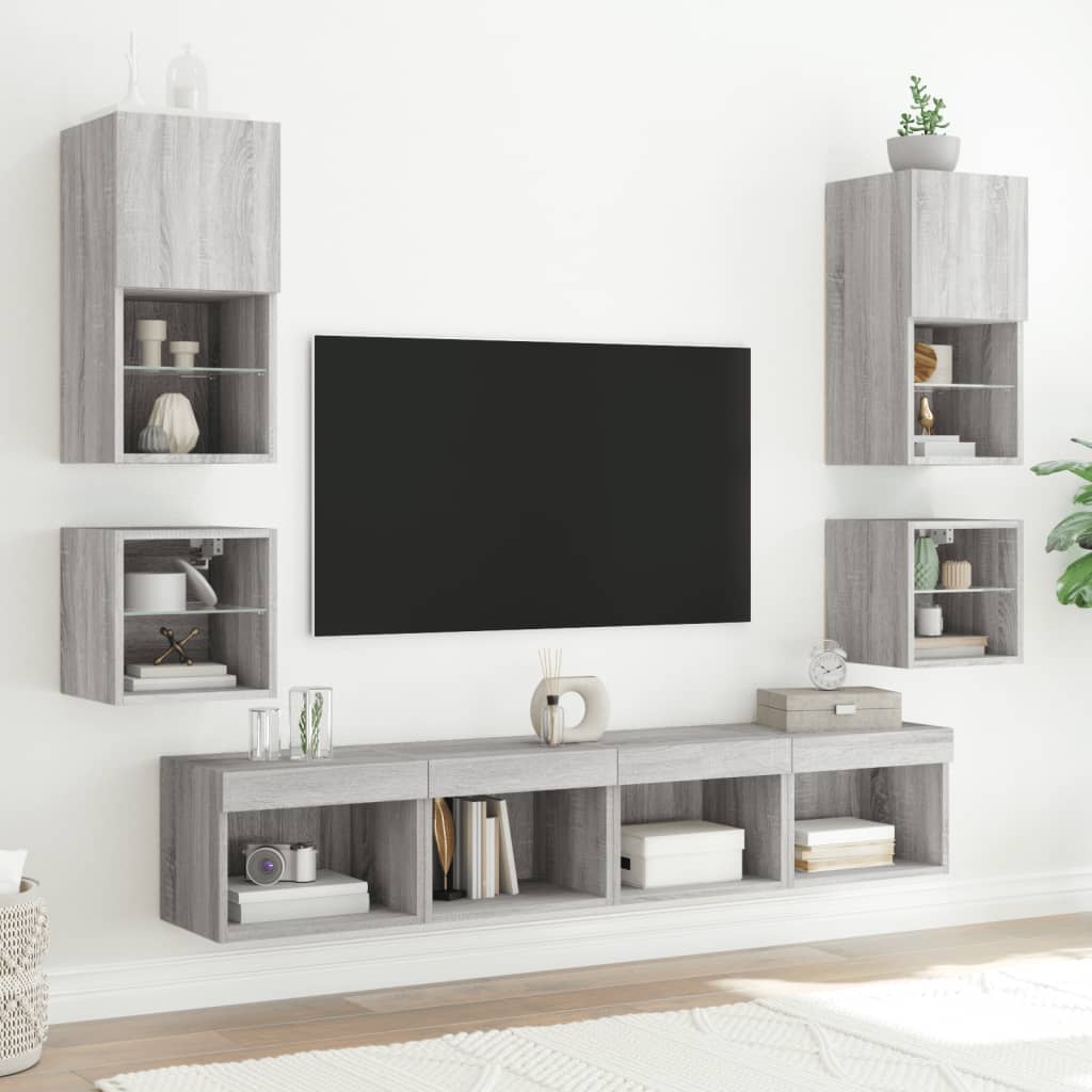 Table de chevet murale avec lumières LED sonoma gris - XIOS