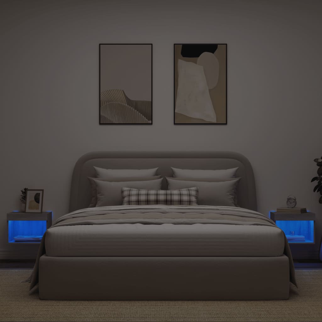 Tables de chevet murales avec lumières LED 2 pcs sonoma gris - XIOS