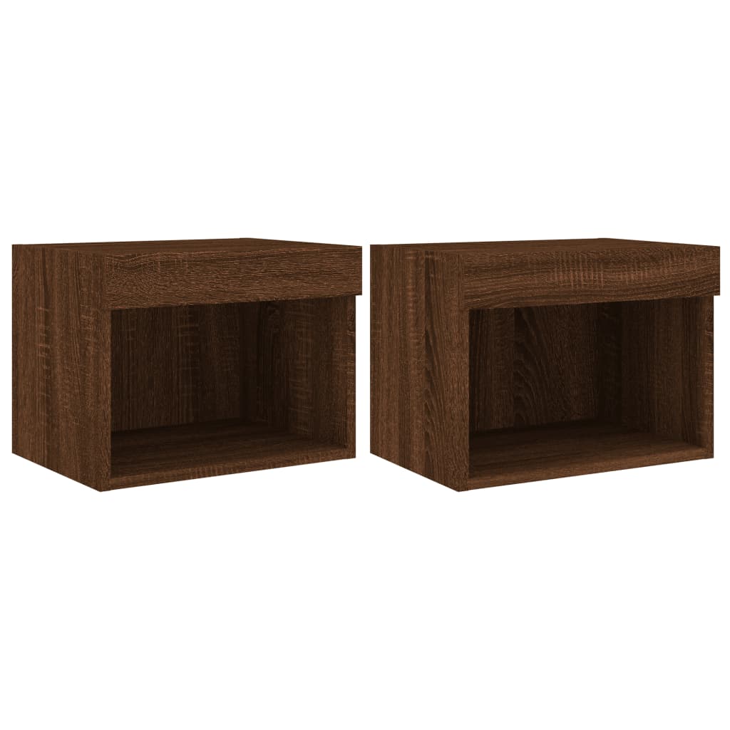 Tables de chevet murales avec lumières LED 2 pcs chêne marron - XIOS