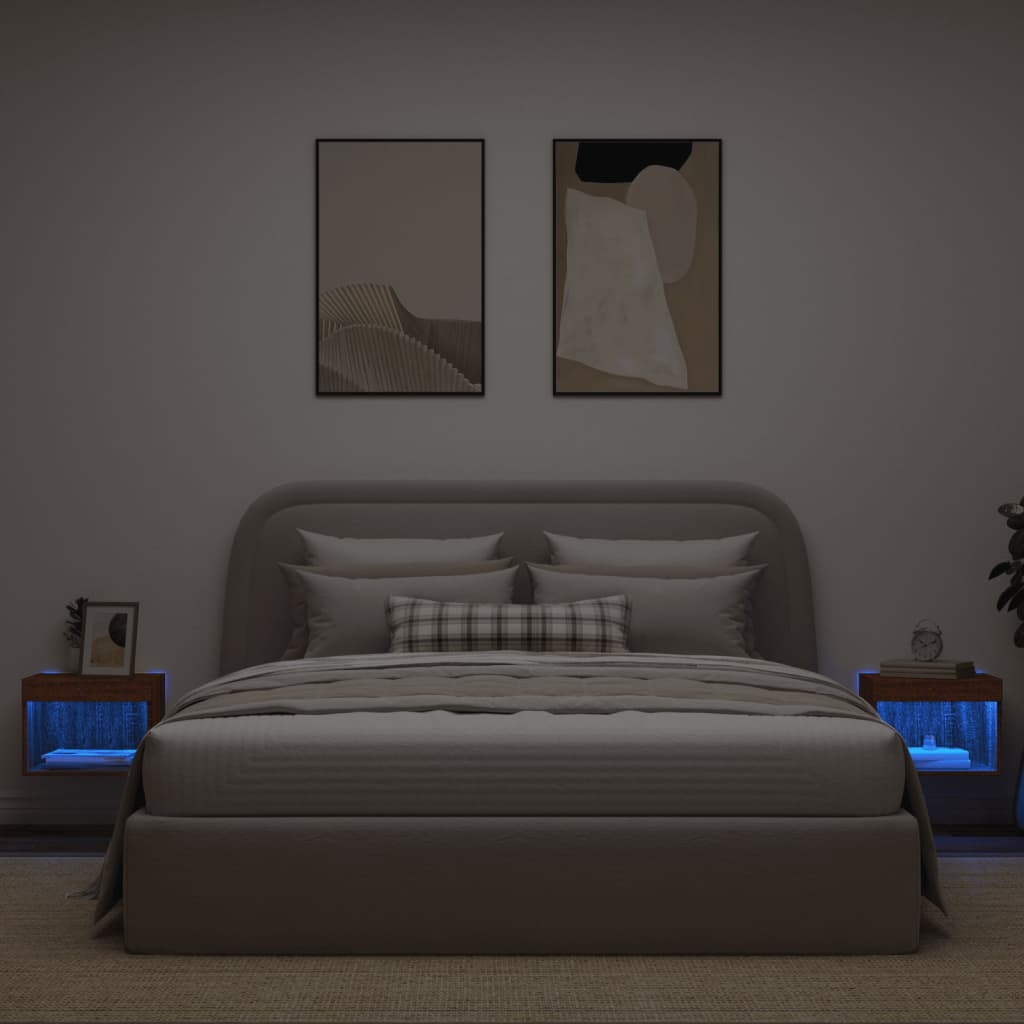 Tables de chevet murales avec lumières LED 2 pcs chêne marron - XIOS