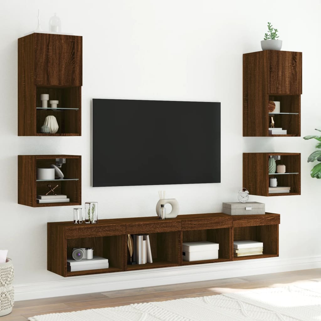 Tables de chevet murales avec lumières LED 2 pcs chêne marron - XIOS