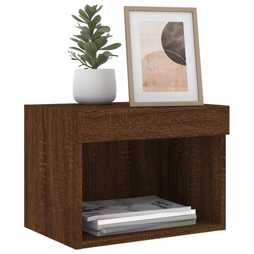 Tables de chevet murales avec lumières LED 2 pcs chêne marron - XIOS