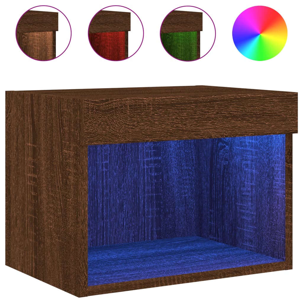 Tables de chevet murales avec lumières LED 2 pcs chêne marron - XIOS
