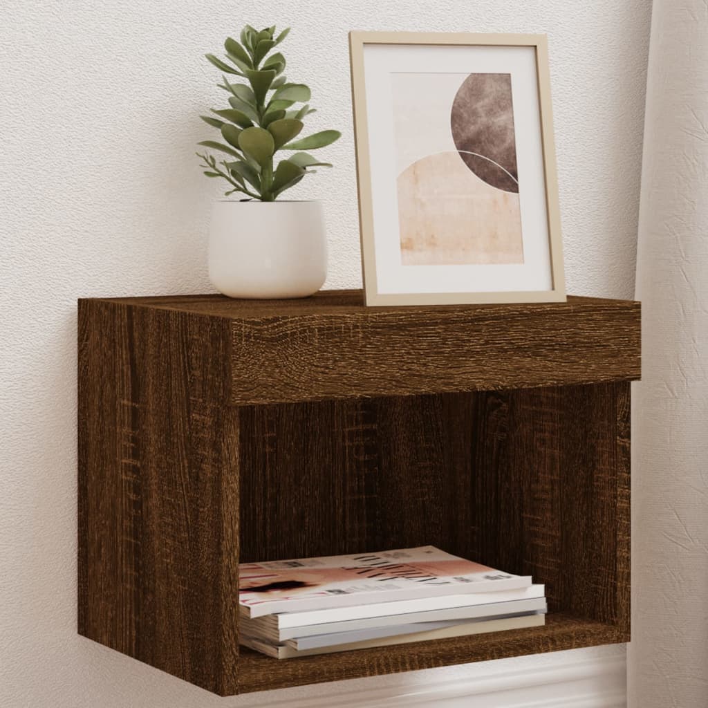 Tables de chevet murales avec lumières LED 2 pcs chêne marron - XIOS