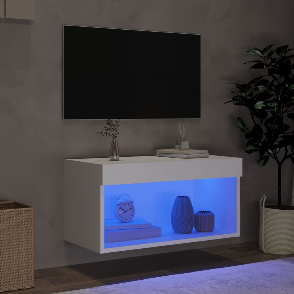 Meuble TV avec lumières LED blanc 60x30x30 cm - XIOS