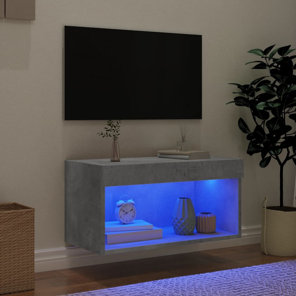Meuble TV avec lumières LED gris béton 60x30x30 cm - XIOS