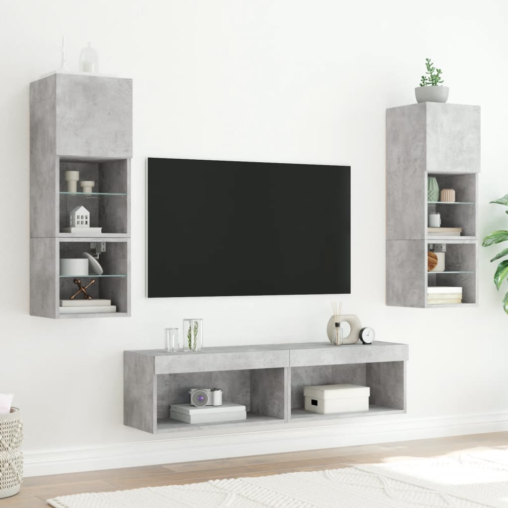 Meuble TV avec lumières LED gris béton 60x30x30 cm - XIOS