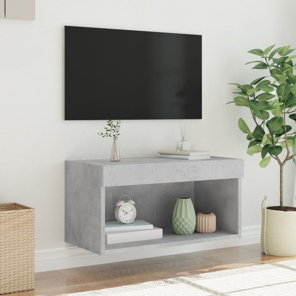 Meuble TV avec lumières LED gris béton 60x30x30 cm - XIOS