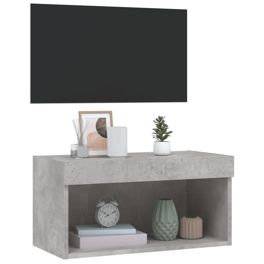 Meuble TV avec lumières LED gris béton 60x30x30 cm - XIOS
