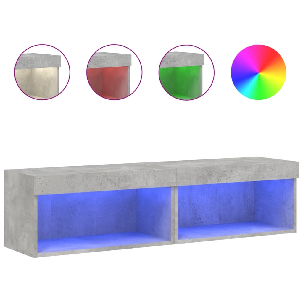 Meubles TV avec lumières LED 2 pcs gris béton 60x30x30 cm - XIOS