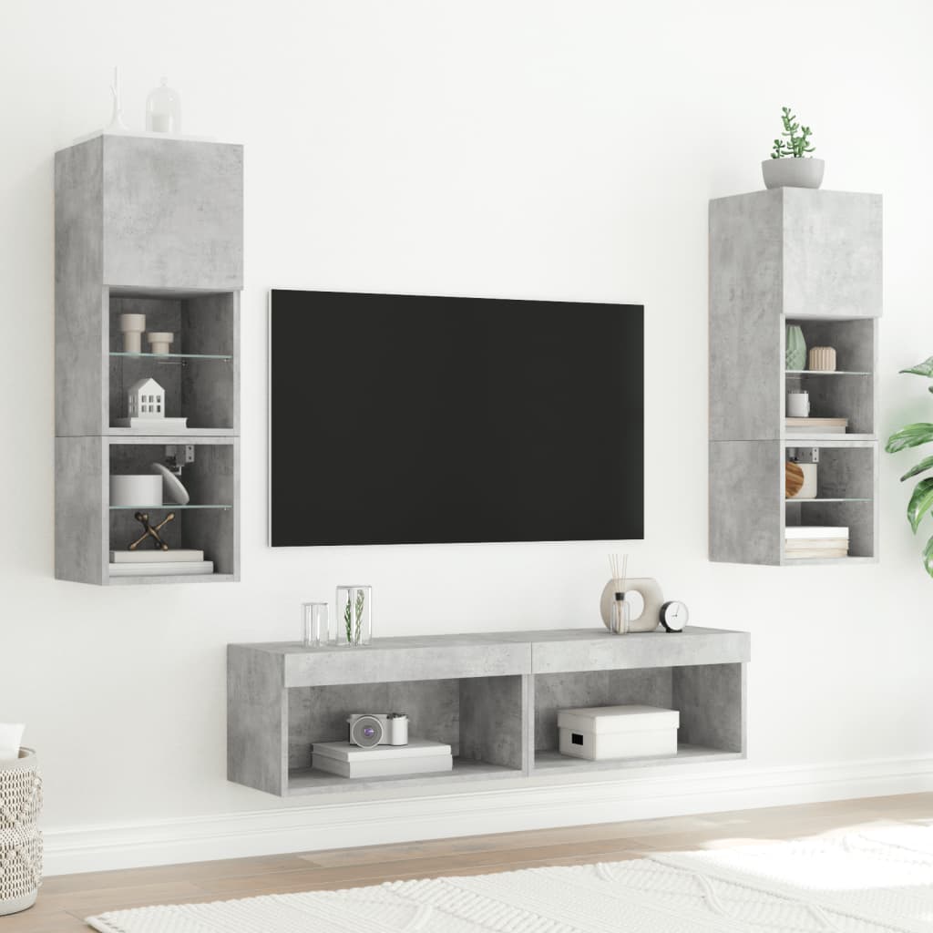 Meubles TV avec lumières LED 2 pcs gris béton 60x30x30 cm - XIOS