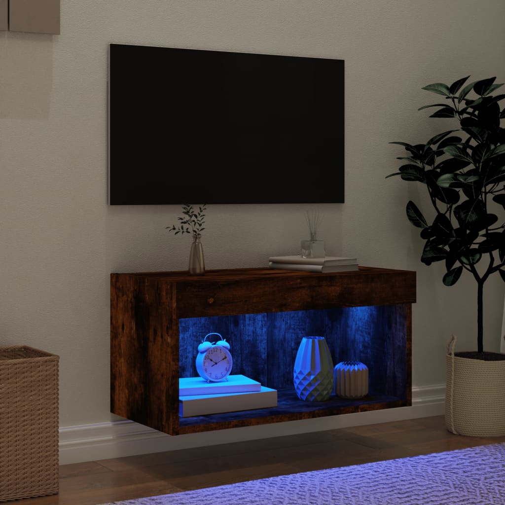Meuble TV avec lumières LED chêne fumé 60x30x30 cm - XIOS