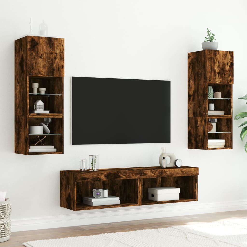 Meuble TV avec lumières LED chêne fumé 60x30x30 cm - XIOS