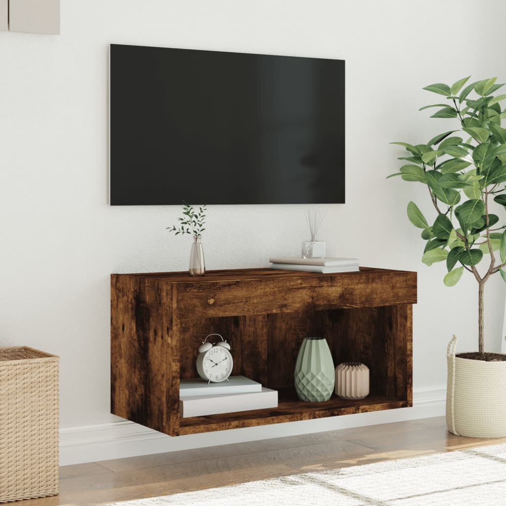 Meuble TV avec lumières LED chêne fumé 60x30x30 cm - XIOS