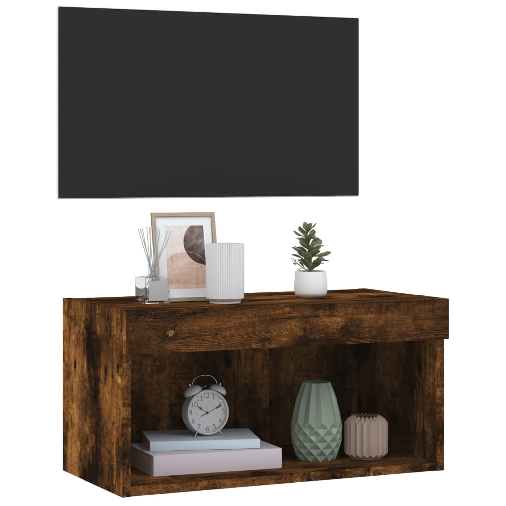 Meuble TV avec lumières LED chêne fumé 60x30x30 cm - XIOS