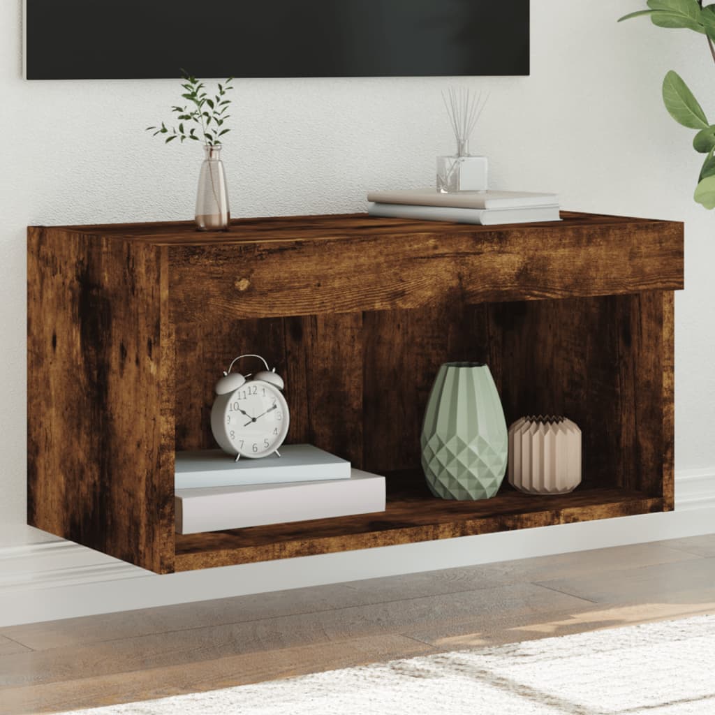 Meuble TV avec lumières LED chêne fumé 60x30x30 cm - XIOS