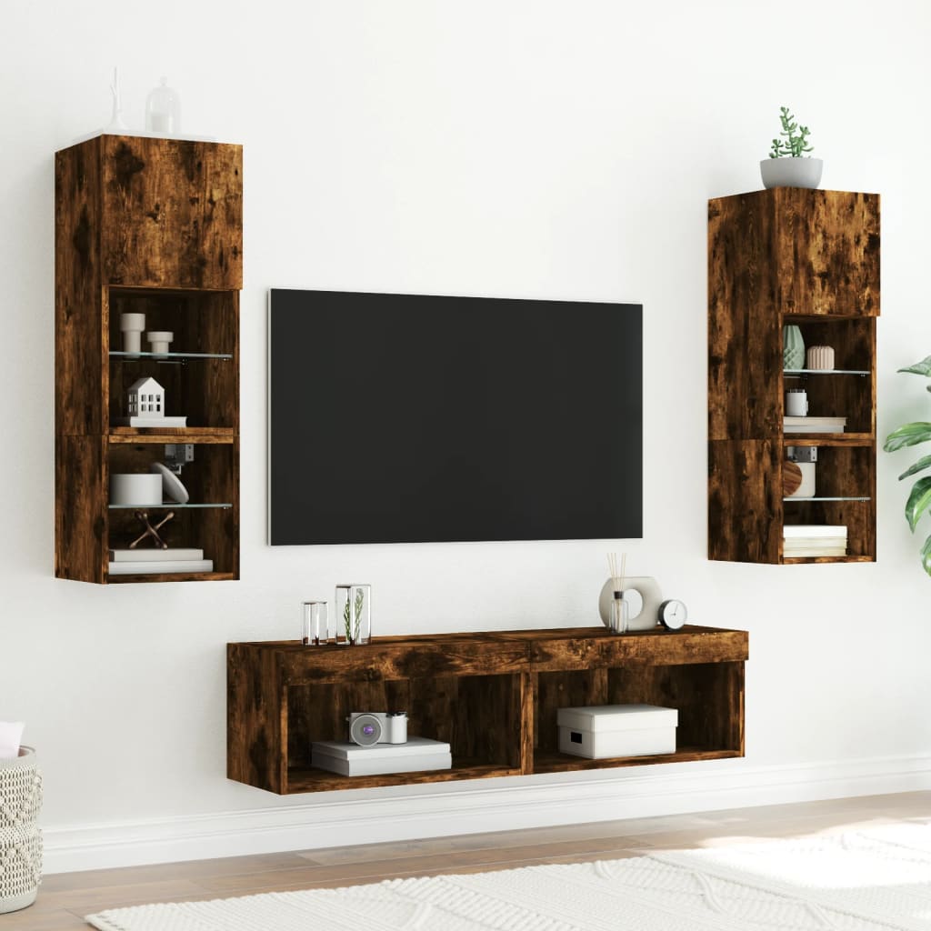 Meubles TV avec lumières LED 2 pcs chêne fumé 60x30x30 cm - XIOS