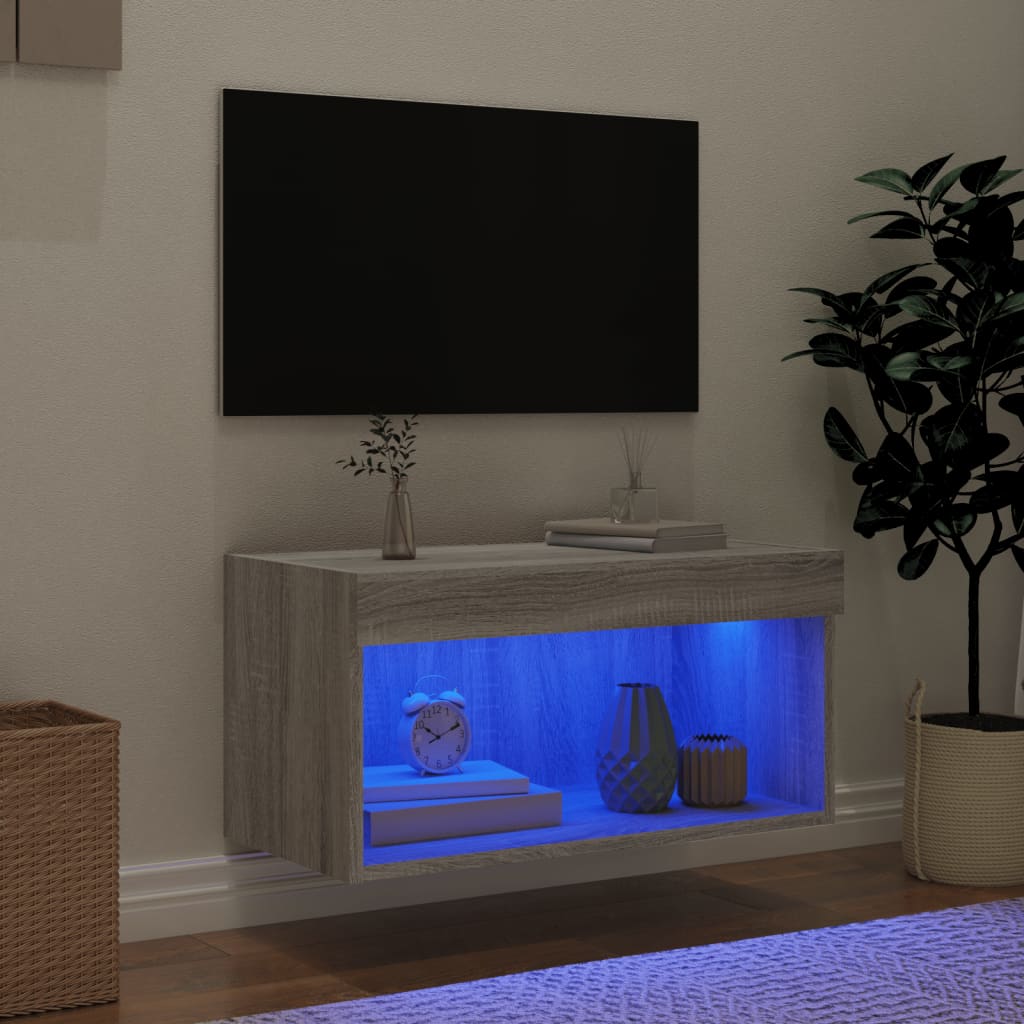 Meuble TV avec lumières LED sonoma gris 60x30x30 cm - XIOS