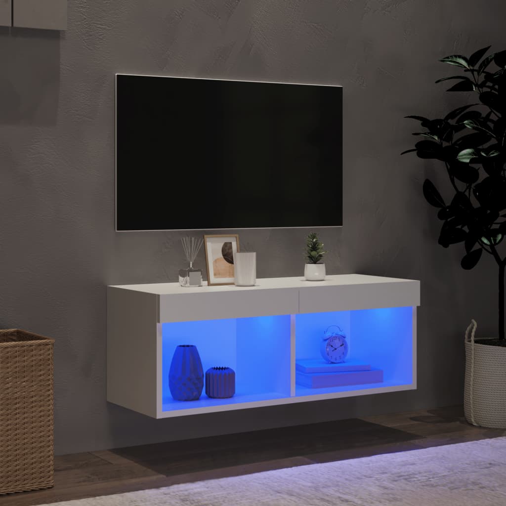 Meuble TV avec lumières LED blanc 80x30x30 cm - XIOS