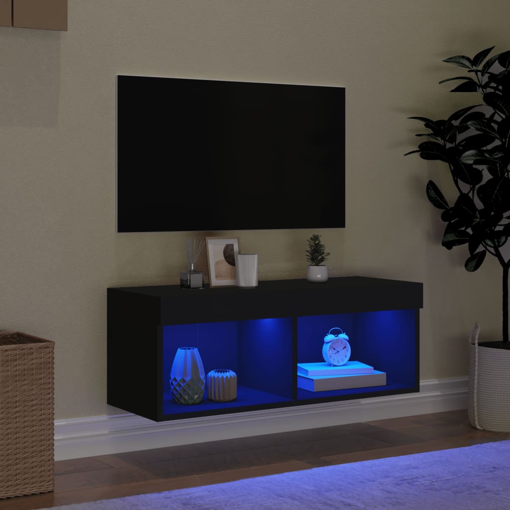 Meuble TV avec lumières LED noir 80x30x30 cm - XIOS