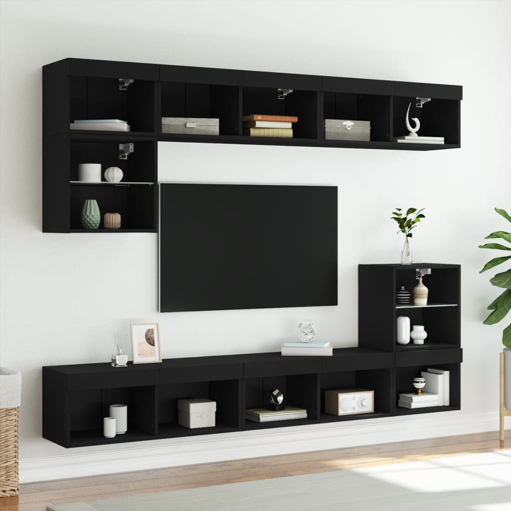 Meuble TV avec lumières LED noir 80x30x30 cm - XIOS