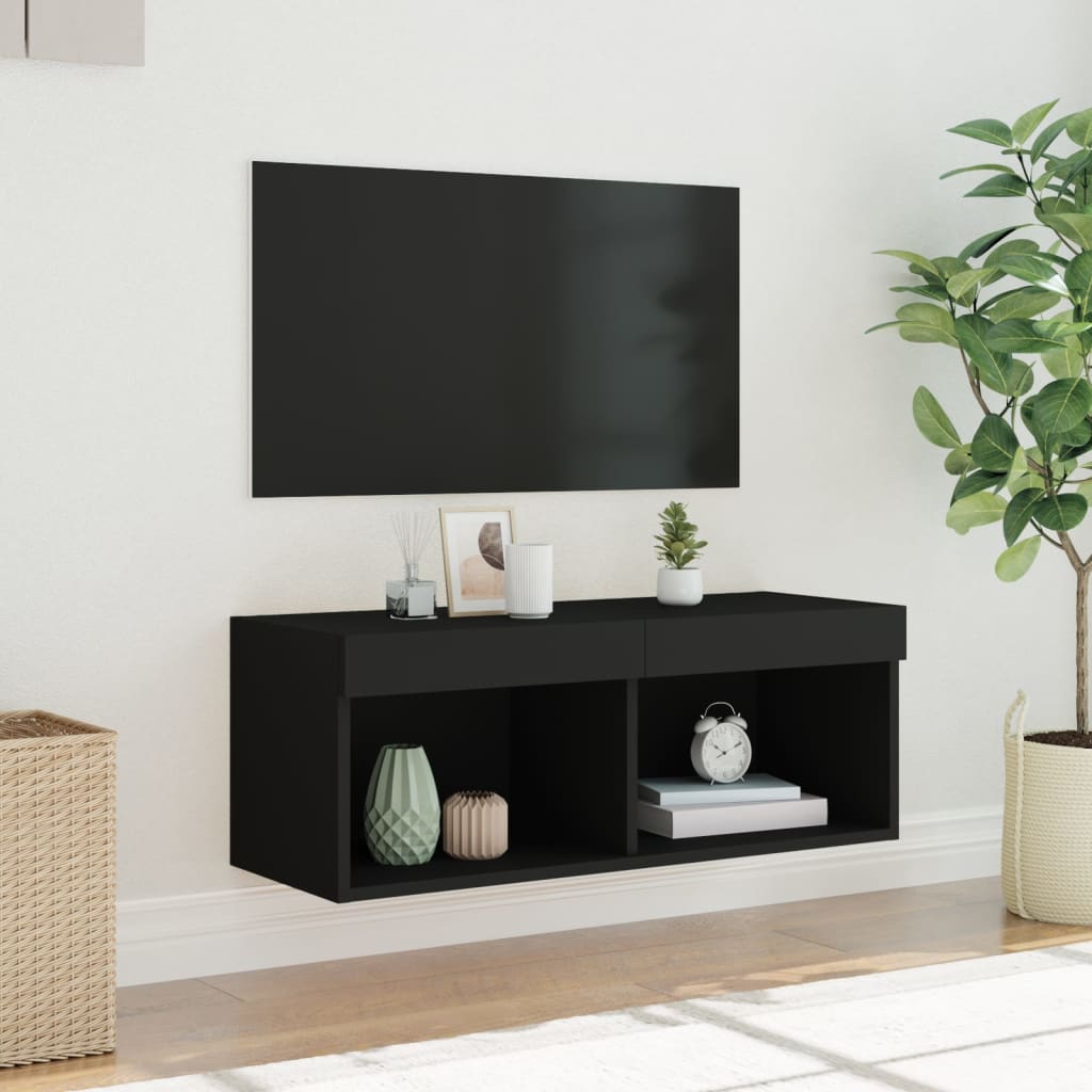 Meuble TV avec lumières LED noir 80x30x30 cm - XIOS