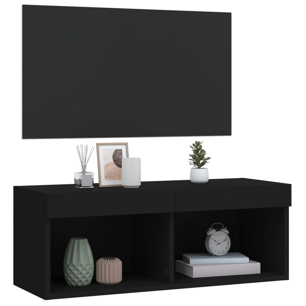 Meuble TV avec lumières LED noir 80x30x30 cm - XIOS