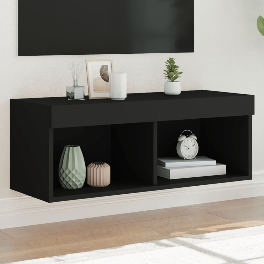 Meuble TV avec lumières LED noir 80x30x30 cm - XIOS