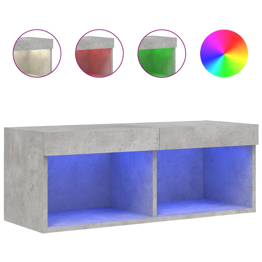 Meuble TV avec lumières LED gris béton 80x30x30 cm - XIOS