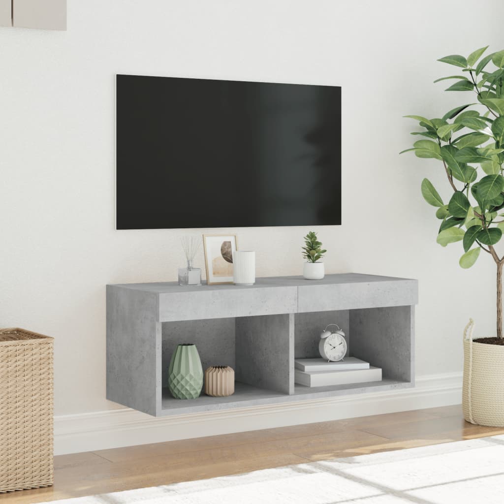 Meuble TV avec lumières LED gris béton 80x30x30 cm - XIOS