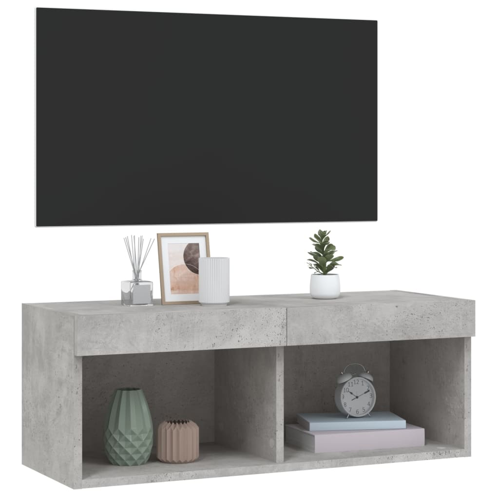 Meuble TV avec lumières LED gris béton 80x30x30 cm - XIOS