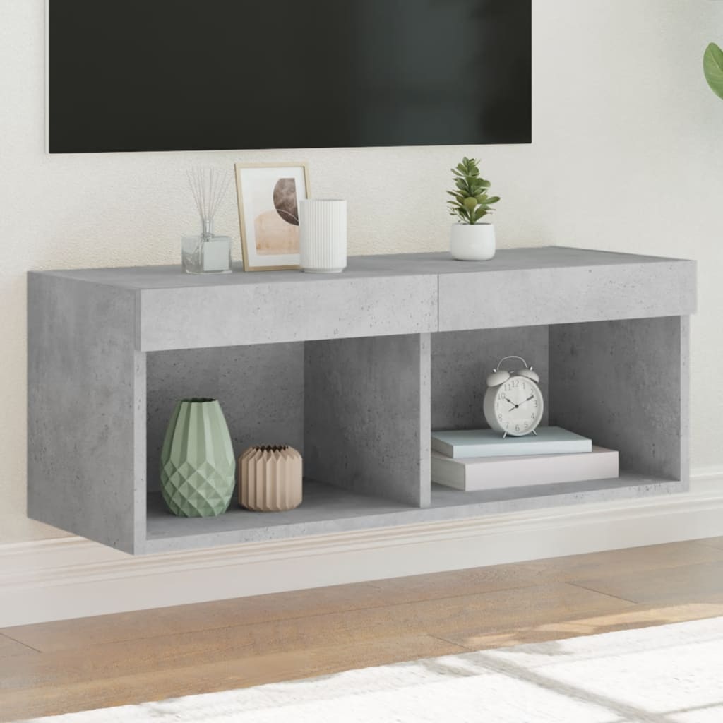 Meuble TV avec lumières LED gris béton 80x30x30 cm - XIOS