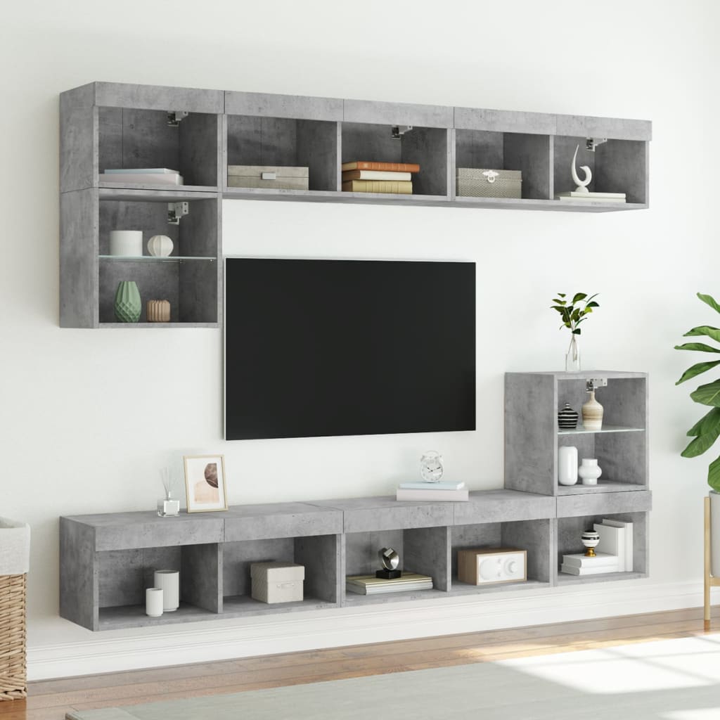 Meubles TV avec lumières LED 2 pcs gris béton 80x30x30 cm - XIOS