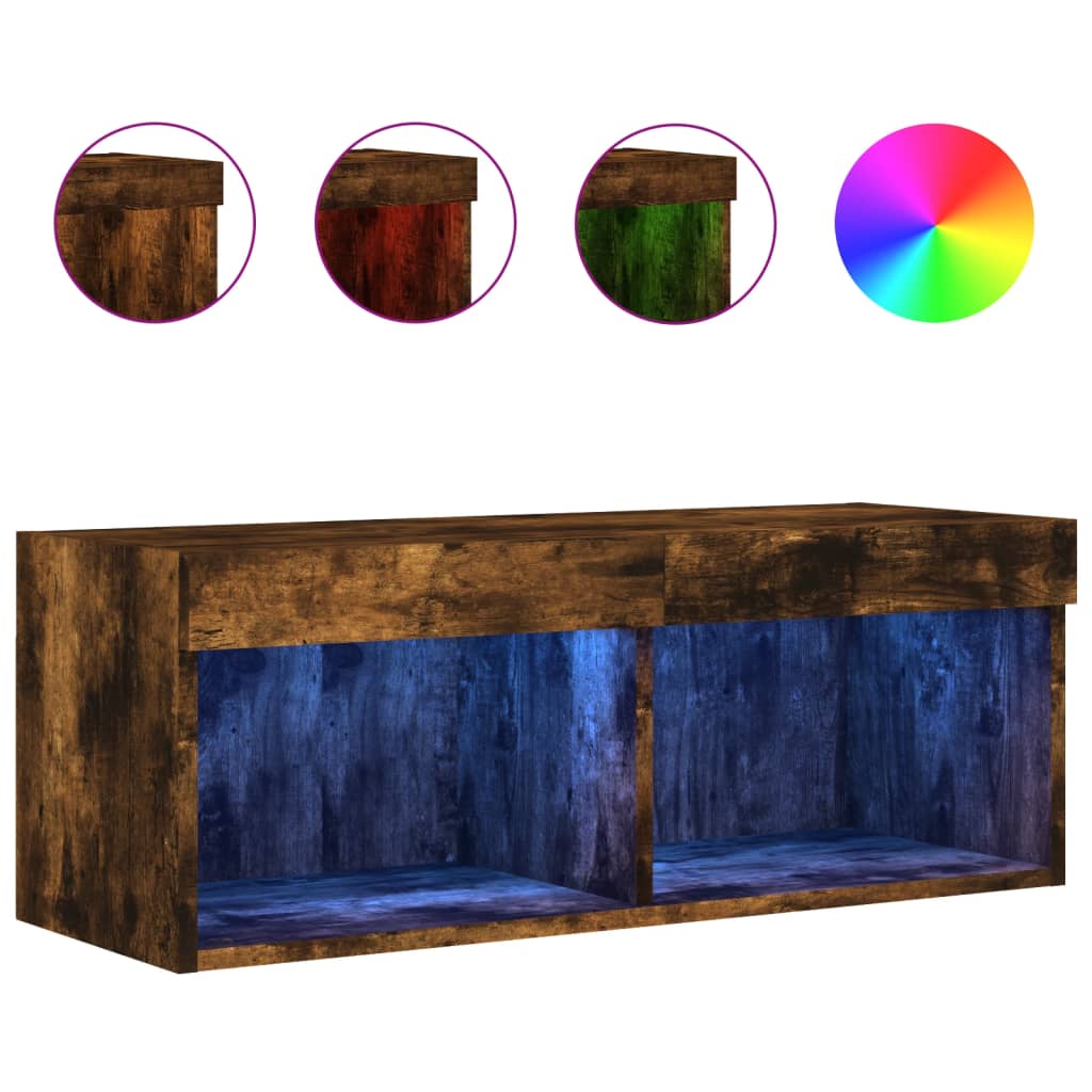 Meuble TV avec lumières LED chêne fumé 80x30x30 cm - XIOS