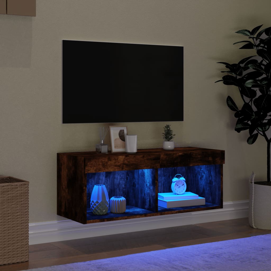 Meuble TV avec lumières LED chêne fumé 80x30x30 cm - XIOS
