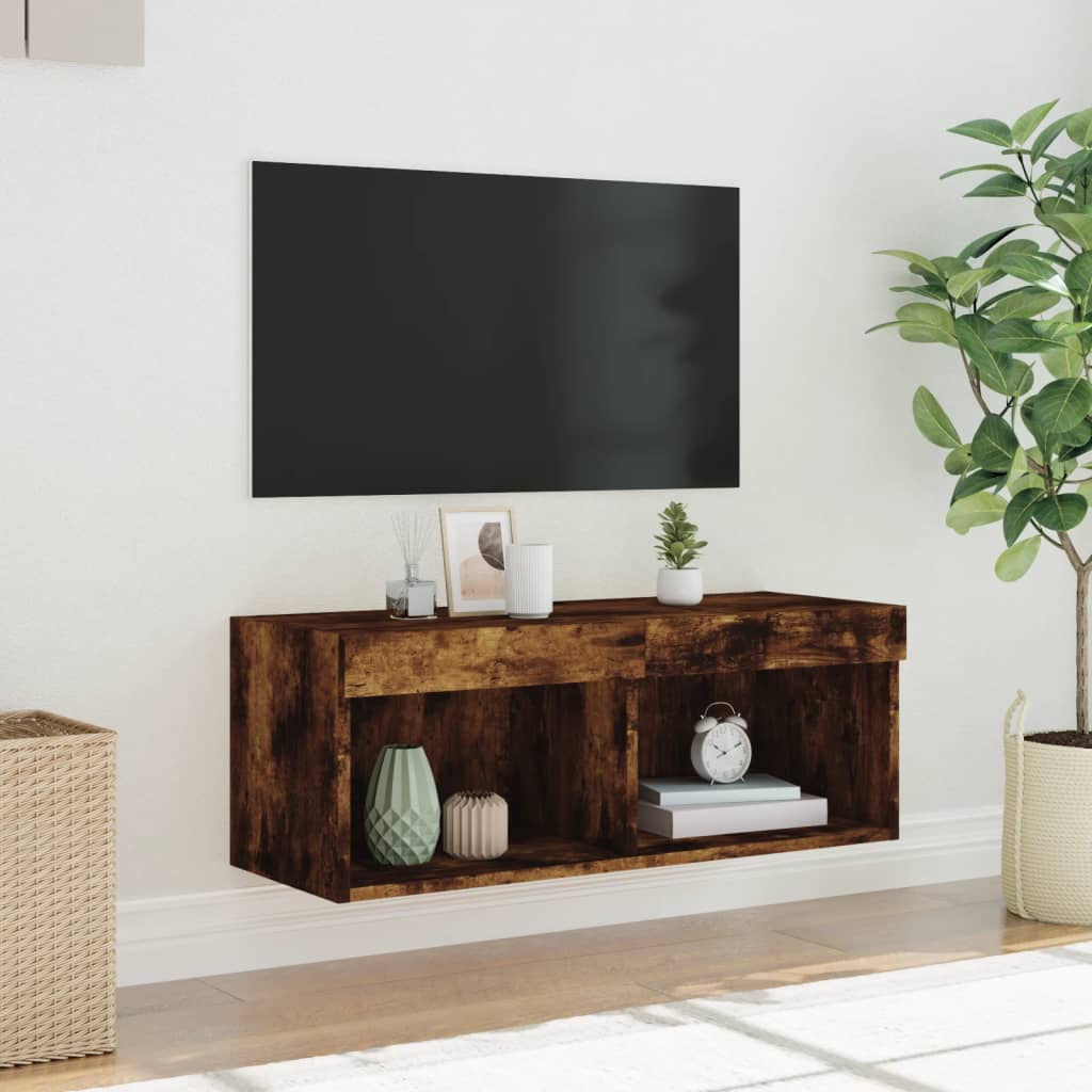 Meuble TV avec lumières LED chêne fumé 80x30x30 cm - XIOS