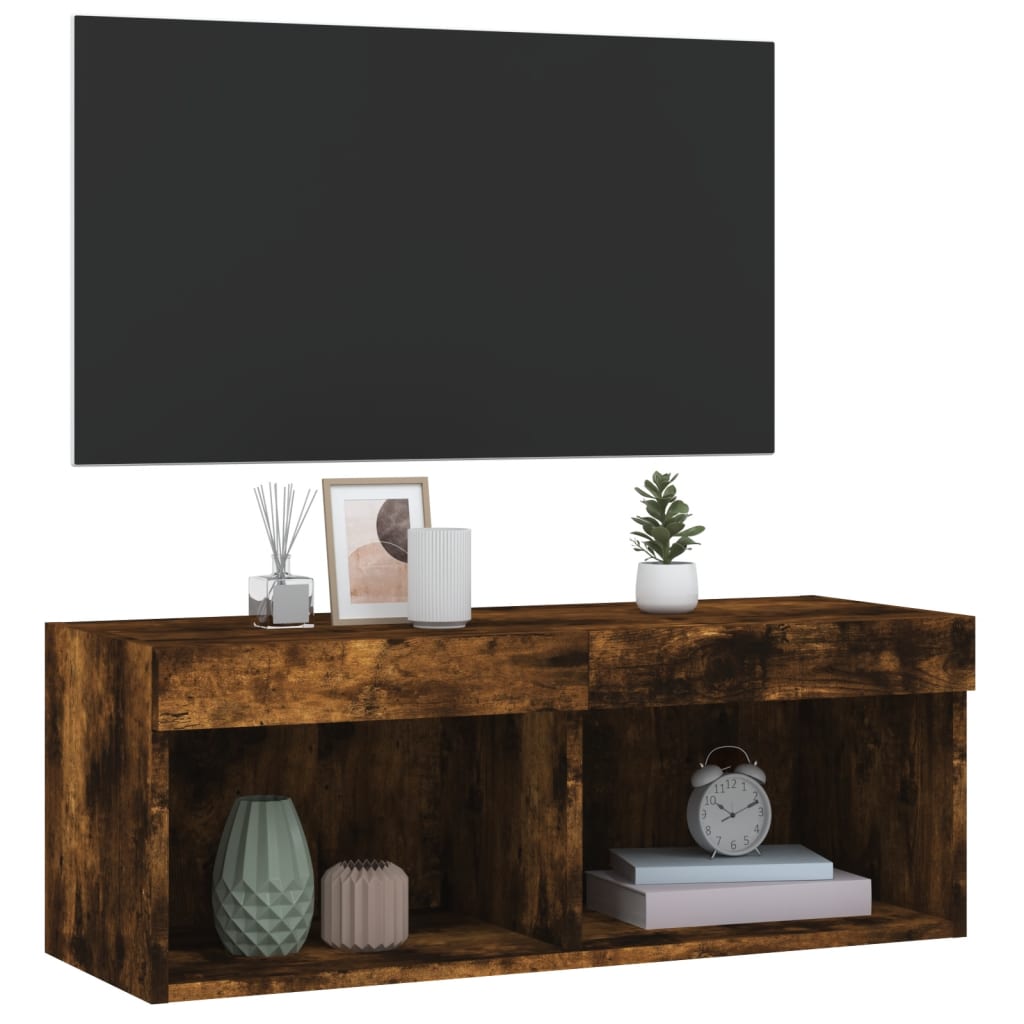 Meuble TV avec lumières LED chêne fumé 80x30x30 cm - XIOS