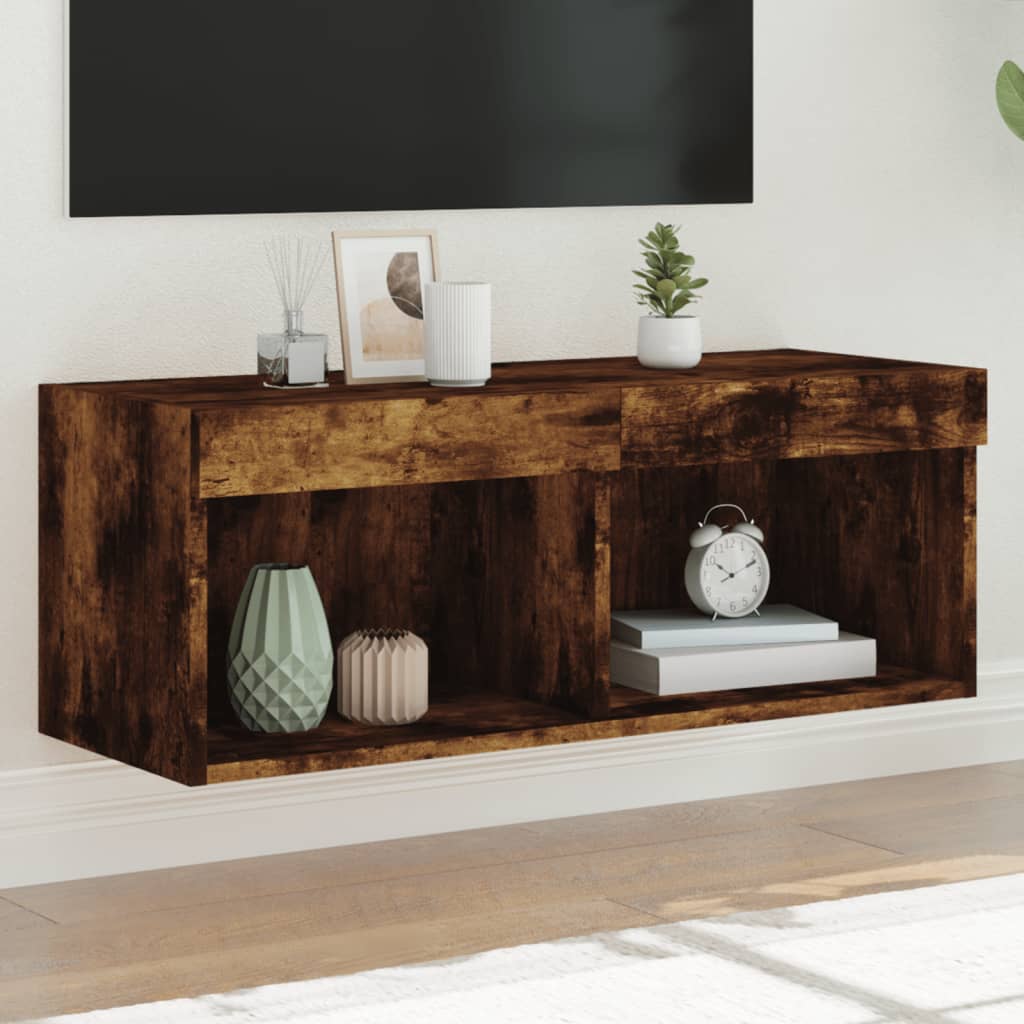 Meuble TV avec lumières LED chêne fumé 80x30x30 cm - XIOS