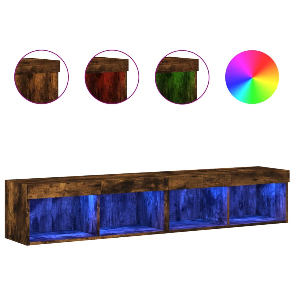 Meubles TV avec lumières LED 2 pcs chêne fumé 80x30x30 cm - XIOS