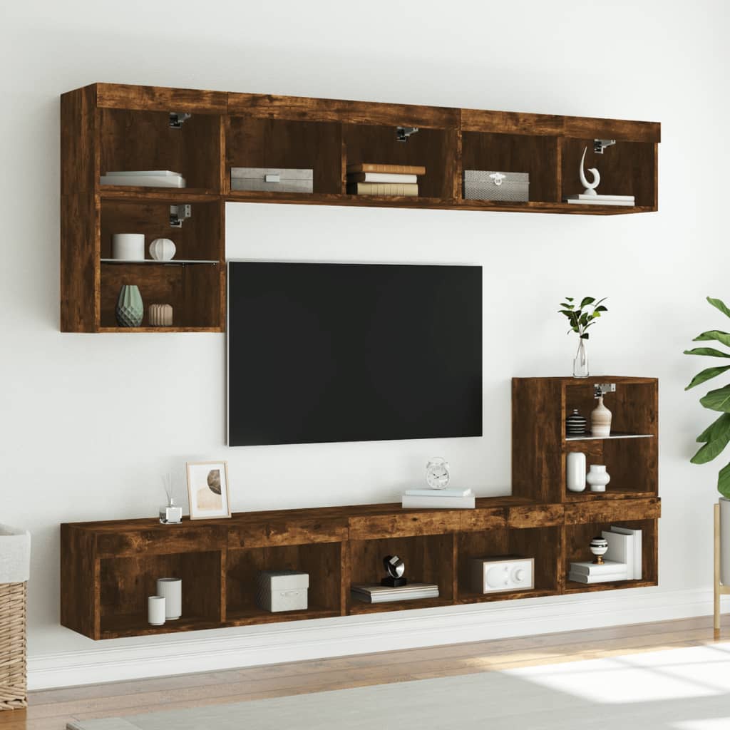 Meubles TV avec lumières LED 2 pcs chêne fumé 80x30x30 cm - XIOS
